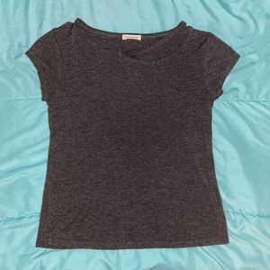 Dark gray t-shirt with cute slit by neck.